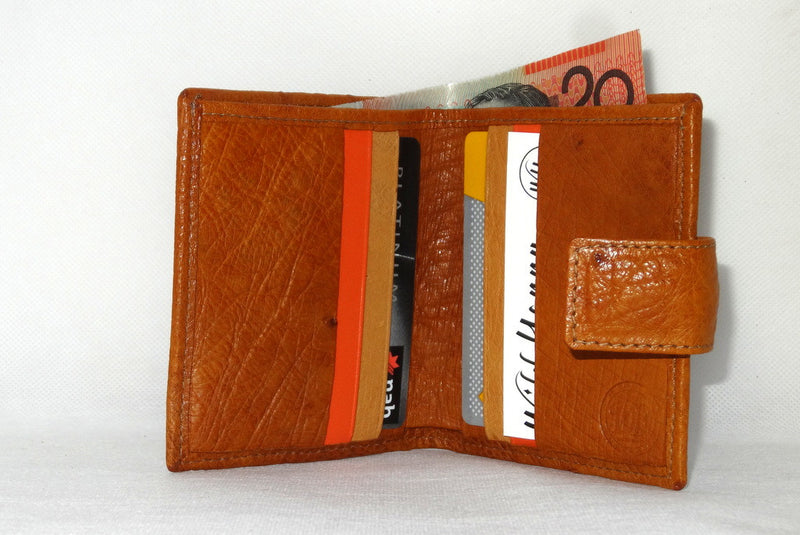 Daniel  Tan ostrich with denim fabric internal small men's wallet inside view