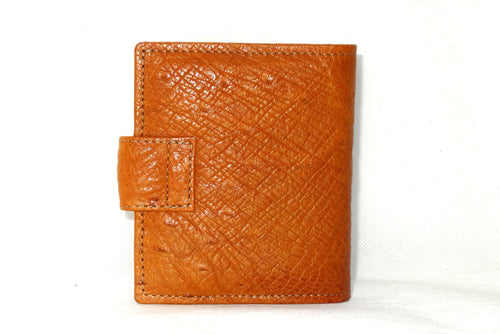 Daniel  Tan ostrich with denim fabric internal small men's wallet back view