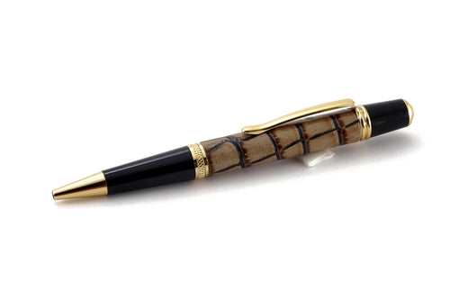 Pen Sierra round top 24K gold & chrome cream printed leather single barrel front view