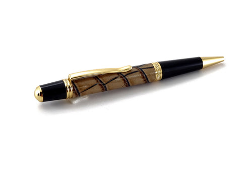 Pen Sierra round top 24K gold & chrome cream printed leather single barrel back view