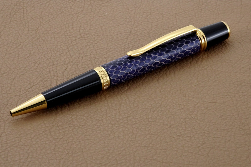 Pen Sierra round top 24K gold & chrome purple printed leather single barrel
