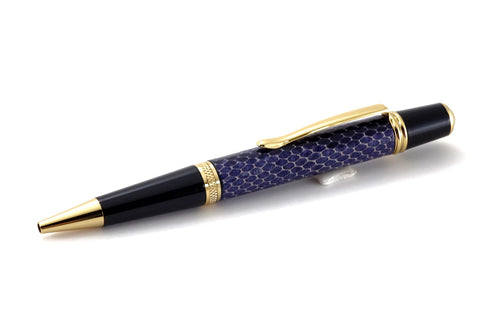 Pen Sierra round top 24K gold & chrome purple printed leather single barrel front view