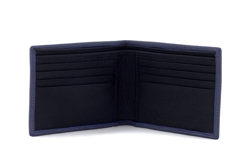 Martin  Grey textured leather man's bi fold hip wallet inside pocket layout view