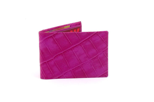 Pink crocodile printed leather small men's wallet front closed