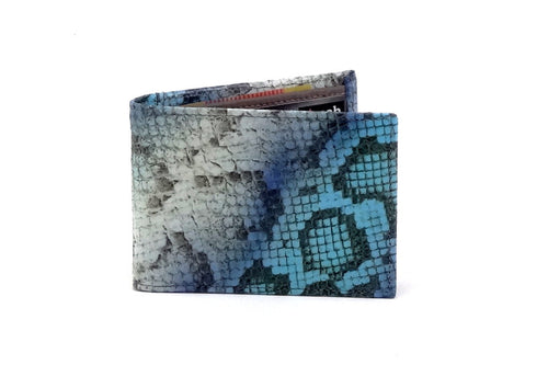Blue snake printed leather small men's wallet front