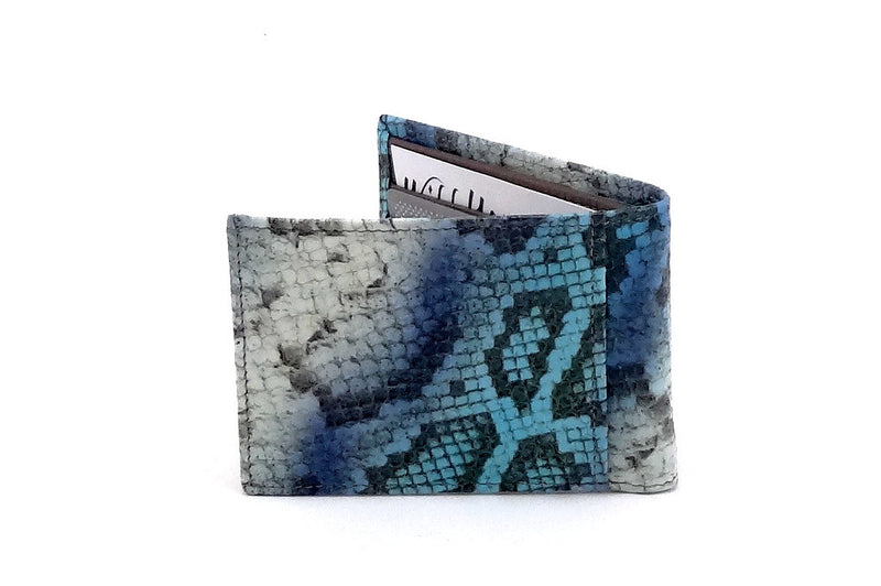 Blue snake printed leather small men's wallet back
