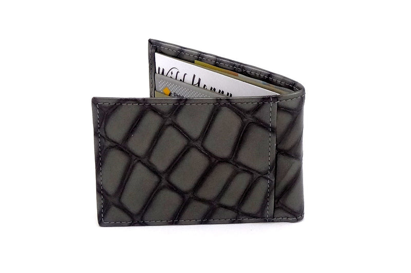 Grey foil printed leather small men's wallet back closed