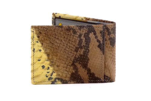 Yellow snake print leather small men's wallet 3 back