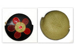 Coin Purse - Round decorated leather with zip large flower one side