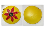 Coin Purse - Round decorated leather with zip Yellow with large red flower 