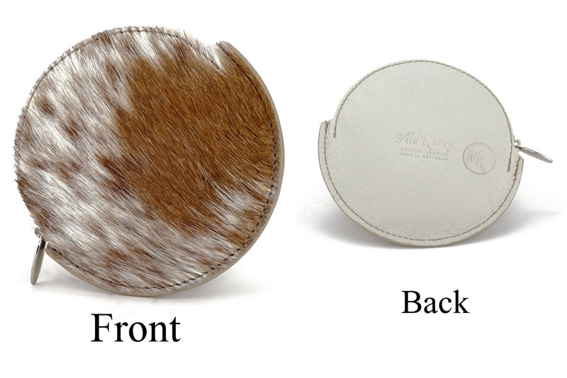 Coin Purse - Round Hair on cow hide leather front and back