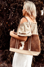 Tote bag large (Felicity)  Brown & White Hair on hide - cream leather shown on model